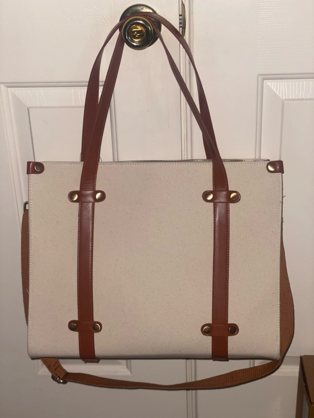 Canvas Tote Bag with 'LOVE' Print - Cream and Brown - Picture 4 of 4